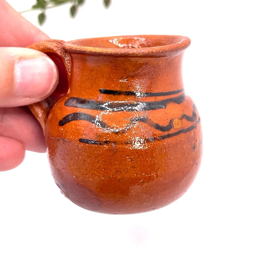 Miniature Mexican Pottery Mug: Hand-Painted Terracotta Folk Art